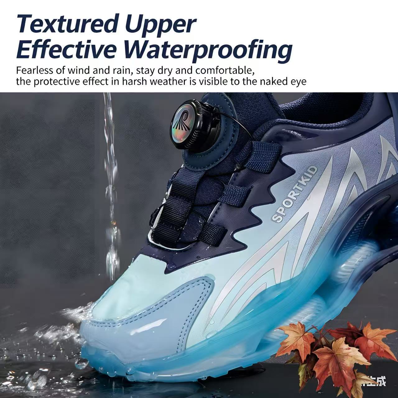 Teen Athletic Sneakers with Rotary Button Closure – Water-Resistant, Windproof, High-Elastic Comfort