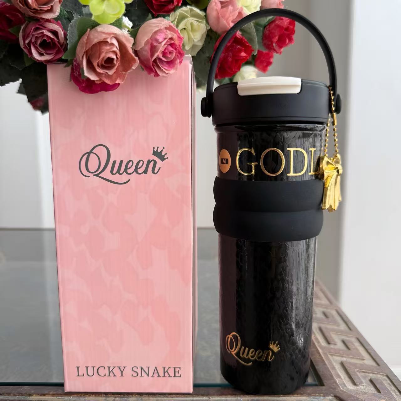 Stylish Insulated Tumbler Gift Set with Carry Handle & Charm