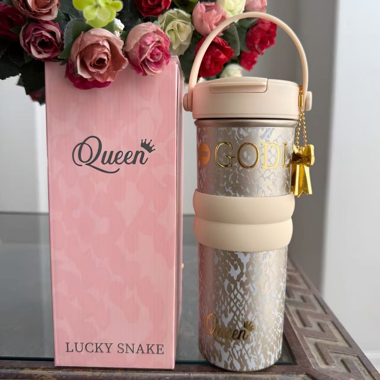 Stylish Insulated Tumbler Gift Set with Carry Handle & Charm