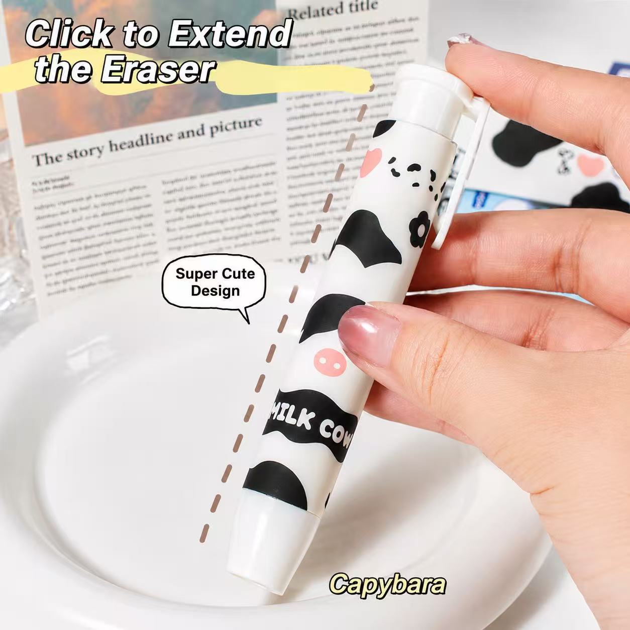 Cute  Press Eraser Pen – Retractable Push Eraser, Cartoon School Stationery for Kids, Students & Office