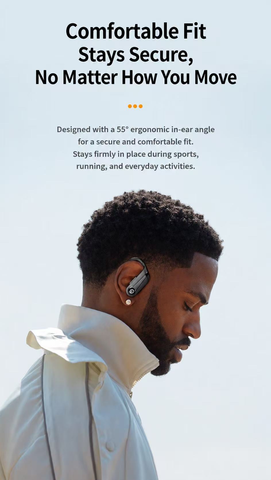 Wireless Ear Hook Running Earbuds, Bluetooth Sports Noise Cancelling Headphones with Dual LED Display, Deep Bass, Built-in Microphone, Long Battery Life