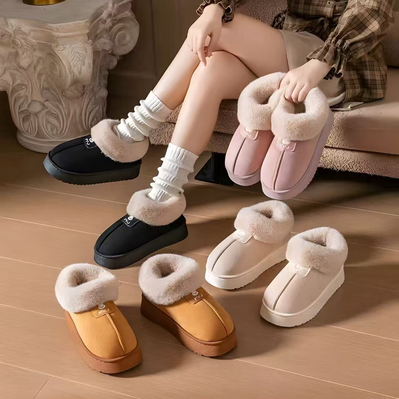 Women’s Cozy Faux Fur Lined Winter Slippers – Warm Indoor House Shoes