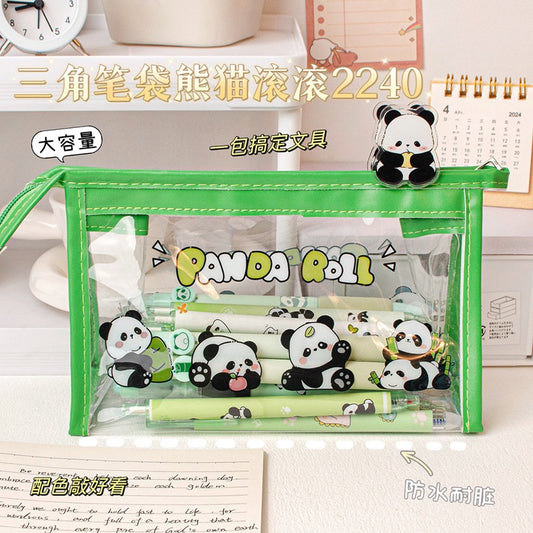 Cute Cartoon Large Capacity Clear Pencil Case, Transparent Triangle PVC Pencil Pouch, Aesthetic Stationery Organizer for School Students